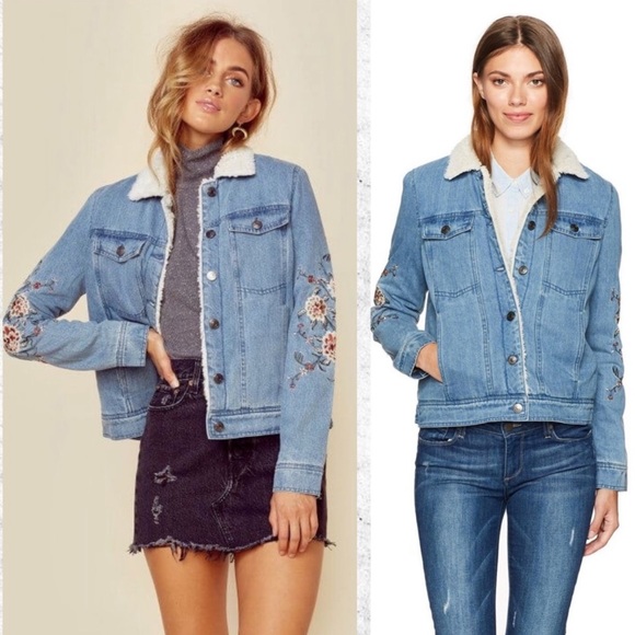 cupcakes & cashmere Jackets & Blazers - Cupcakes+Cashmere Embroidered Denim Sherpa Jacket